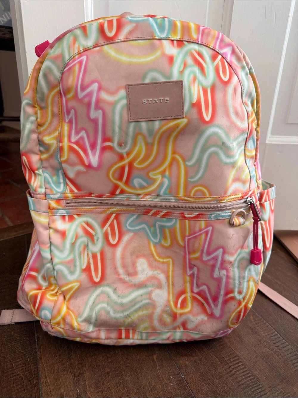 STATE Neon Scribble Kids Backpack in Pink and Multicolor